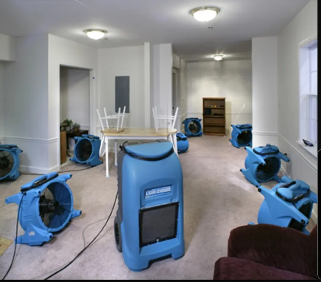 Air movers and dehumidifier setup for Water Damage Restoration in West Pennsboro