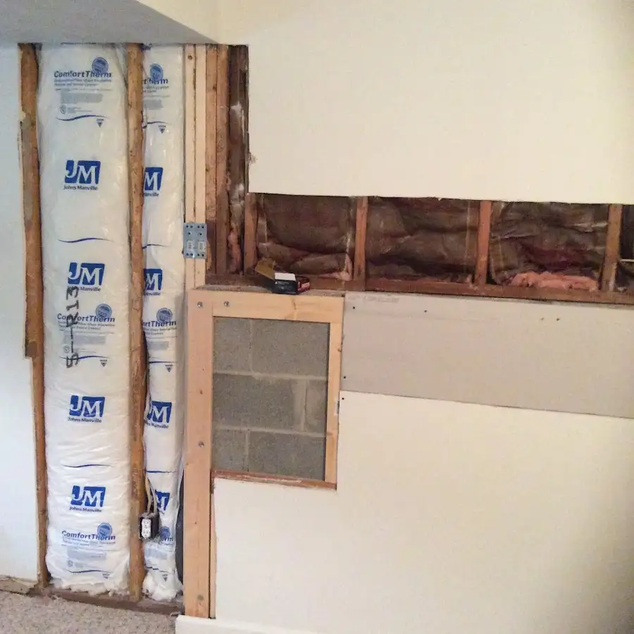 Wall insulation replacement during Basement Flood Cleanup in West Pennsboro